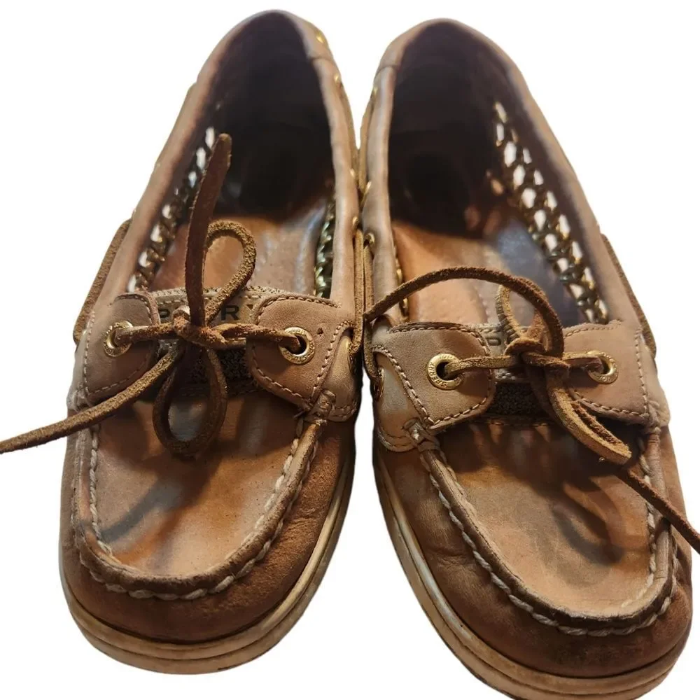 Sperry Top Siders Shoes Beige Gold Womens Size 7M